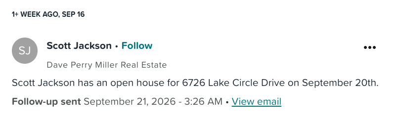  Latest Intel feed showing an Open House alert with the automation badge.